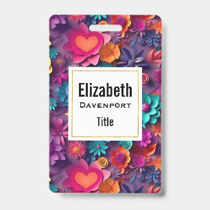 Colourful Spring Flowers Pattern Badge