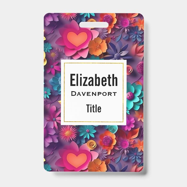 Colourful Spring Flowers Pattern Badge (Front)