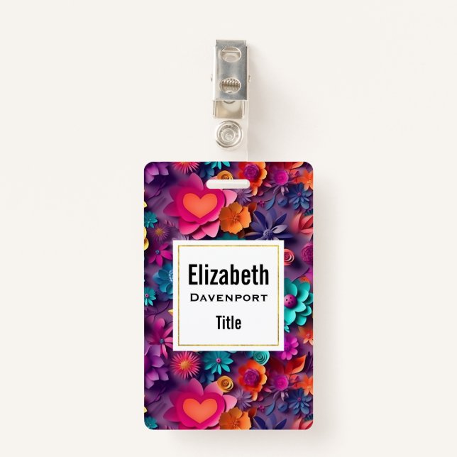 Colourful Spring Flowers Pattern Badge (Front with Clip)
