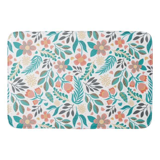 Colourful spring flowers pattern bath mat (Front)