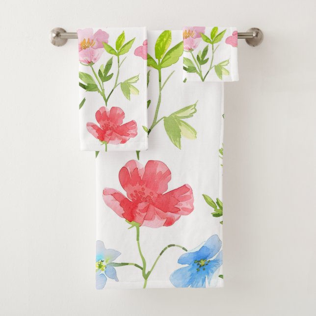 Colourful spring flowers pattern bath towel set (Insitu)