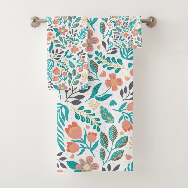 Colourful spring flowers pattern bath towel set (Insitu)