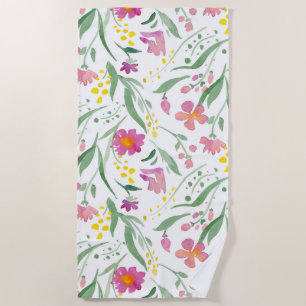 Colourful Spring Flowers Pattern Beach Towel