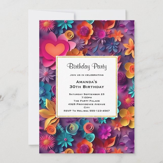 Colourful Spring Flowers Pattern Birthday Invitation (Front)
