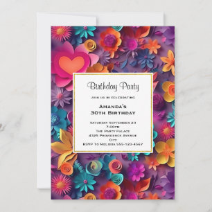 Colourful Spring Flowers Pattern Birthday Invitation
