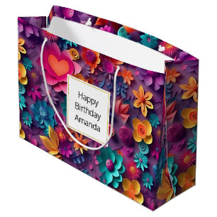 Colourful Spring Flowers Pattern Birthday Large Gift Bag
