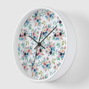 Colourful spring flowers pattern clock