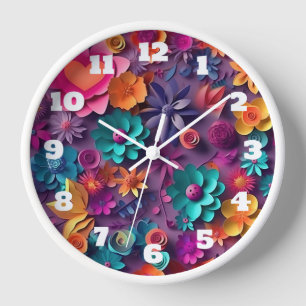 Colourful Spring Flowers Pattern Clock