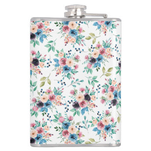 Colourful spring flowers pattern hip flask
