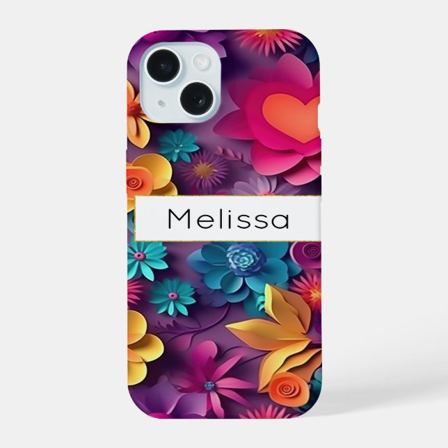 Colourful Spring Flowers Pattern iPhone 15 Case (Back)