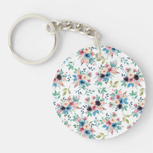 Colourful spring flowers pattern keychain