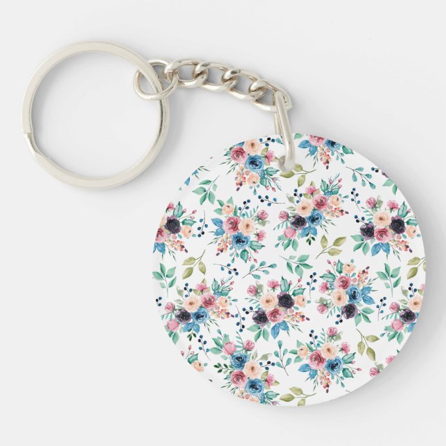 Colourful spring flowers pattern keychain (Front)