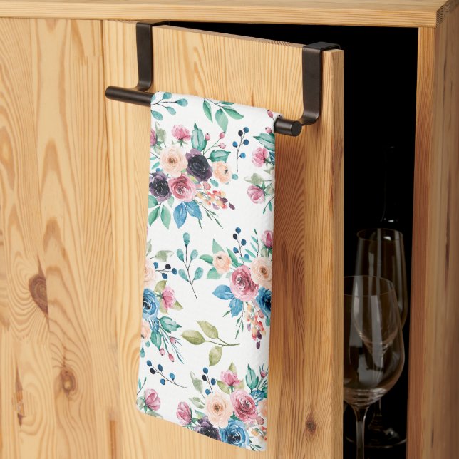 Colourful spring flowers pattern kitchen towel (Thirds Fold)