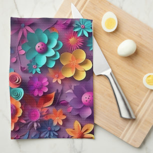 Colourful Spring Flowers Pattern Kitchen Towel