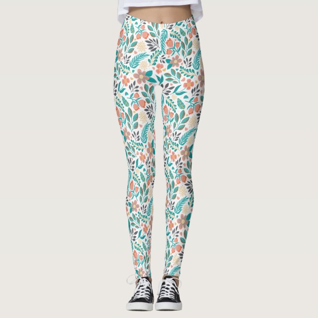 Colourful spring flowers pattern leggings (Front)