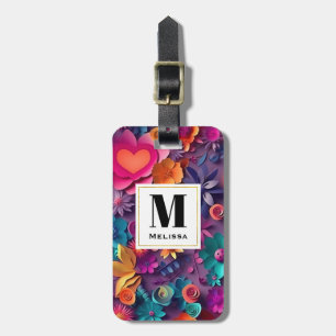 Colourful Spring Flowers Pattern Monogram Luggage Tag
