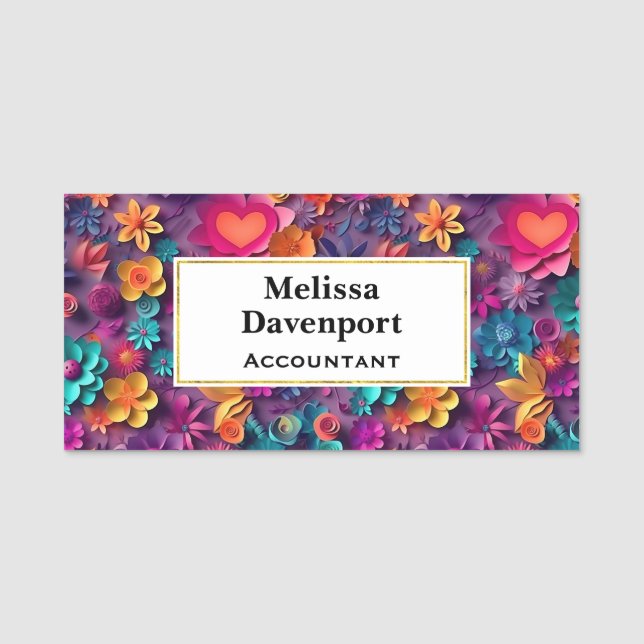 Colourful Spring Flowers Pattern Name Tag (Front)