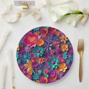 Colourful Spring Flowers Pattern Paper Plate