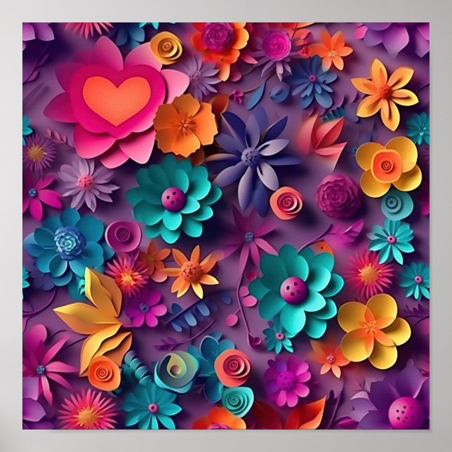 Colourful Spring Flowers Pattern Poster (Front)