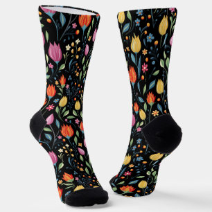 Colourful Spring Flowers Pattern Socks