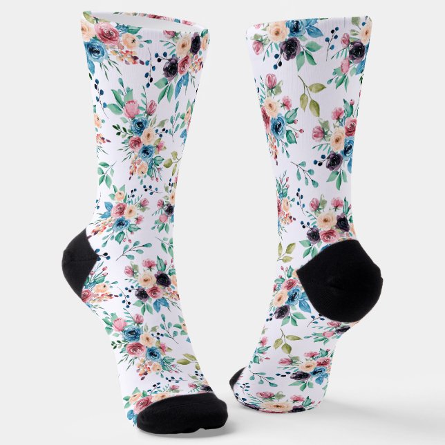 Colourful spring flowers pattern socks (Angled)