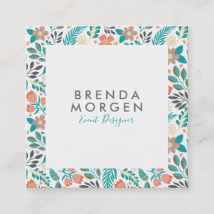 Colourful spring flowers pattern square business card