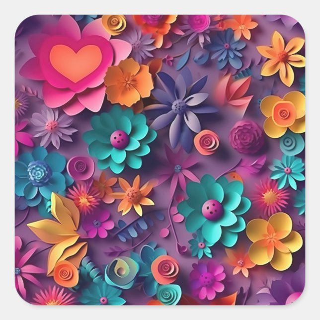 Colourful Spring Flowers Pattern Square Sticker (Front)
