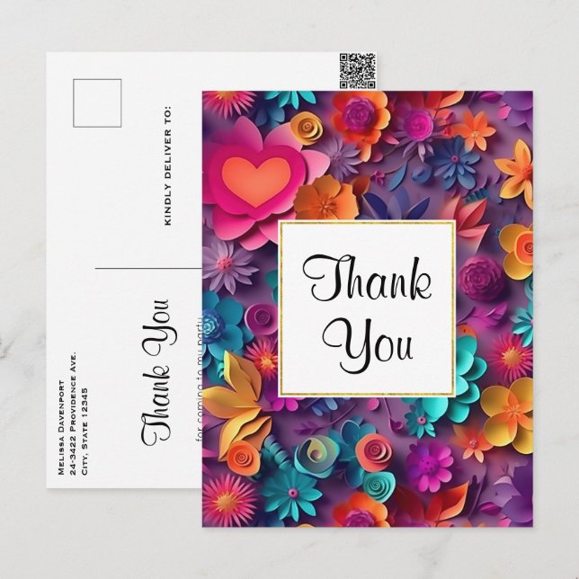 Colourful Spring Flowers Pattern Thank You Postcard (Front/Back)