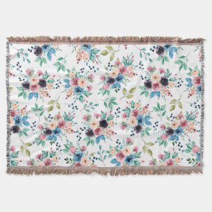 Colourful spring flowers pattern throw blanket