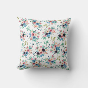 Colourful spring flowers pattern throw pillow