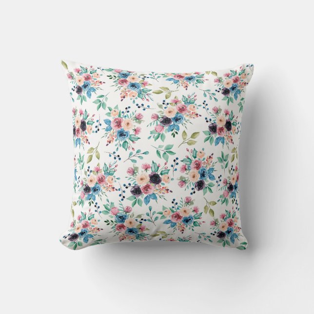 Colourful spring flowers pattern throw pillow (Front)