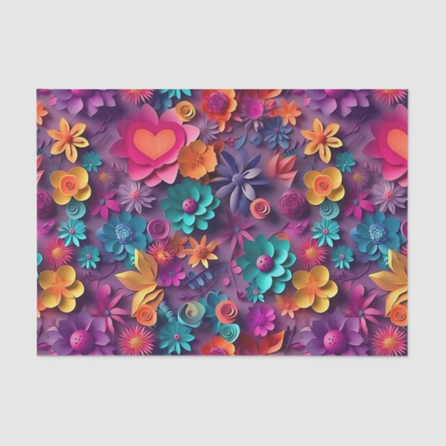 Colourful Spring Flowers Pattern Tissue Paper (Front)