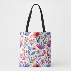 Colourful spring flowers pattern tote bag