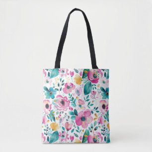 Colourful spring flowers pattern tote bag