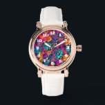 Colourful Spring Flowers Pattern Watch<br><div class="desc">A watch with a cool digital 3d style pattern. Bright and colourful flowers with a cool style which looks like paper cutouts.</div>