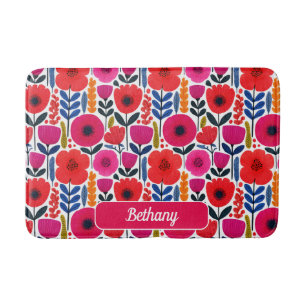 Colourful Spring Flowers Pattern with Name Bath Mat