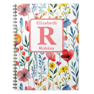 Colourful spring flowers personalized monogram  notebook
