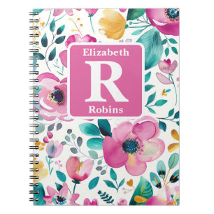 Colourful spring flowers personalized monogram notebook