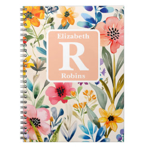Colourful spring flowers personalized Monogram  Notebook