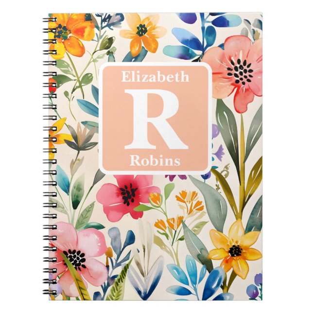 Colourful spring flowers personalized Monogram  Notebook (Front)
