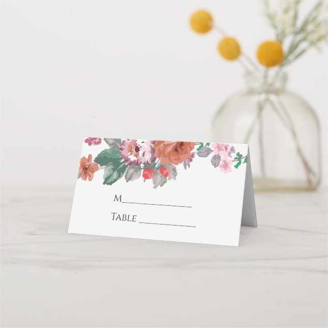 Colourful Spring Flowers Place Card (Front)