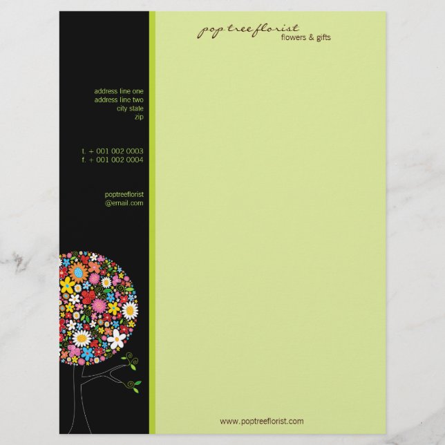 Colourful Spring Flowers Pop Tree Whimsical & Chic Letterhead (Front)