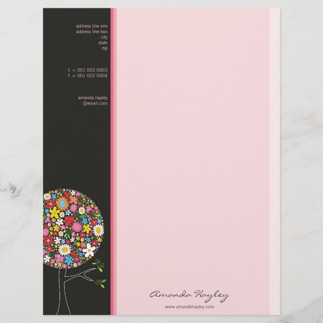 Colourful Spring Flowers Pop Tree Whimsical & Chic Letterhead (Front)