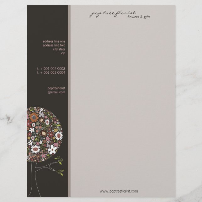 Colourful Spring Flowers Pop Tree Whimsical & Chic Letterhead (Front)