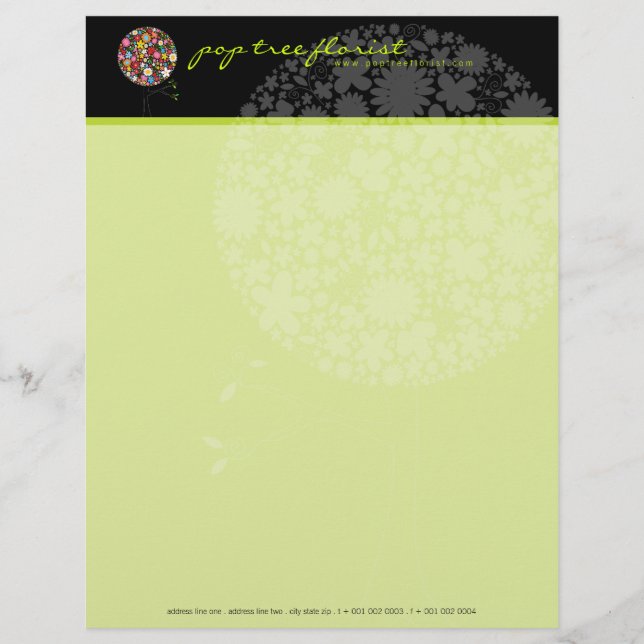Colourful Spring Flowers Pop Tree Whimsical & Chic Letterhead (Front)