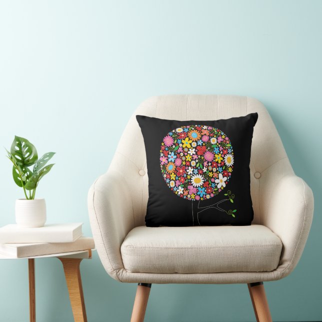 Colourful Spring Flowers Pop Tree Whimsical Chic Throw Pillow (Chair)