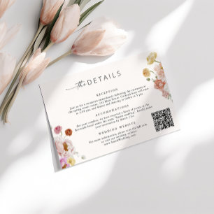 Colourful Spring Flowers QR Code Details Wedding Enclosure Card