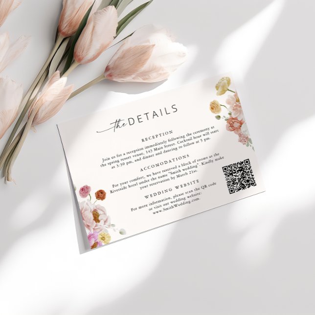  Colourful Spring Flowers QR Code Details Wedding Enclosure Card (Creator Uploaded)