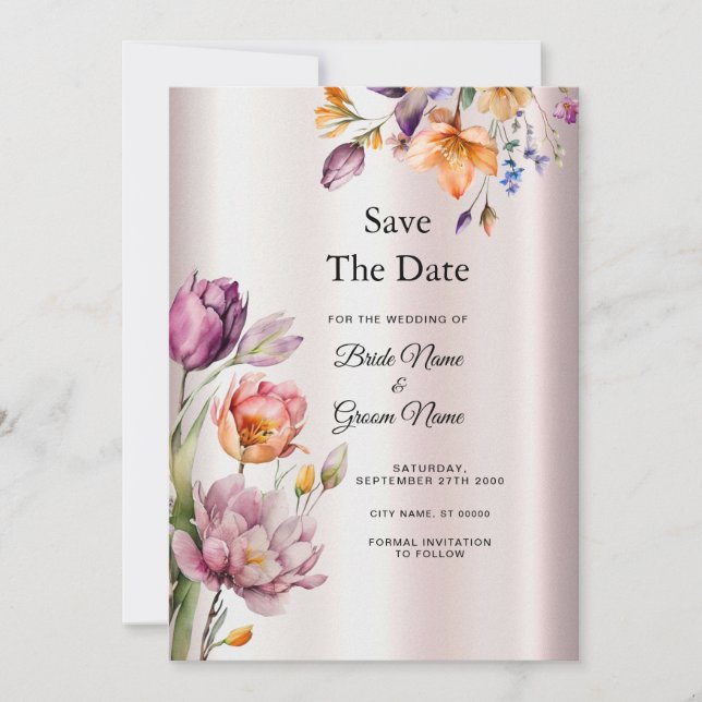 Colourful Spring Flowers Save The Date (Front)