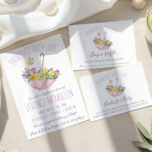Colourful Spring Flowers & Umbrella Books for Baby Enclosure Card
